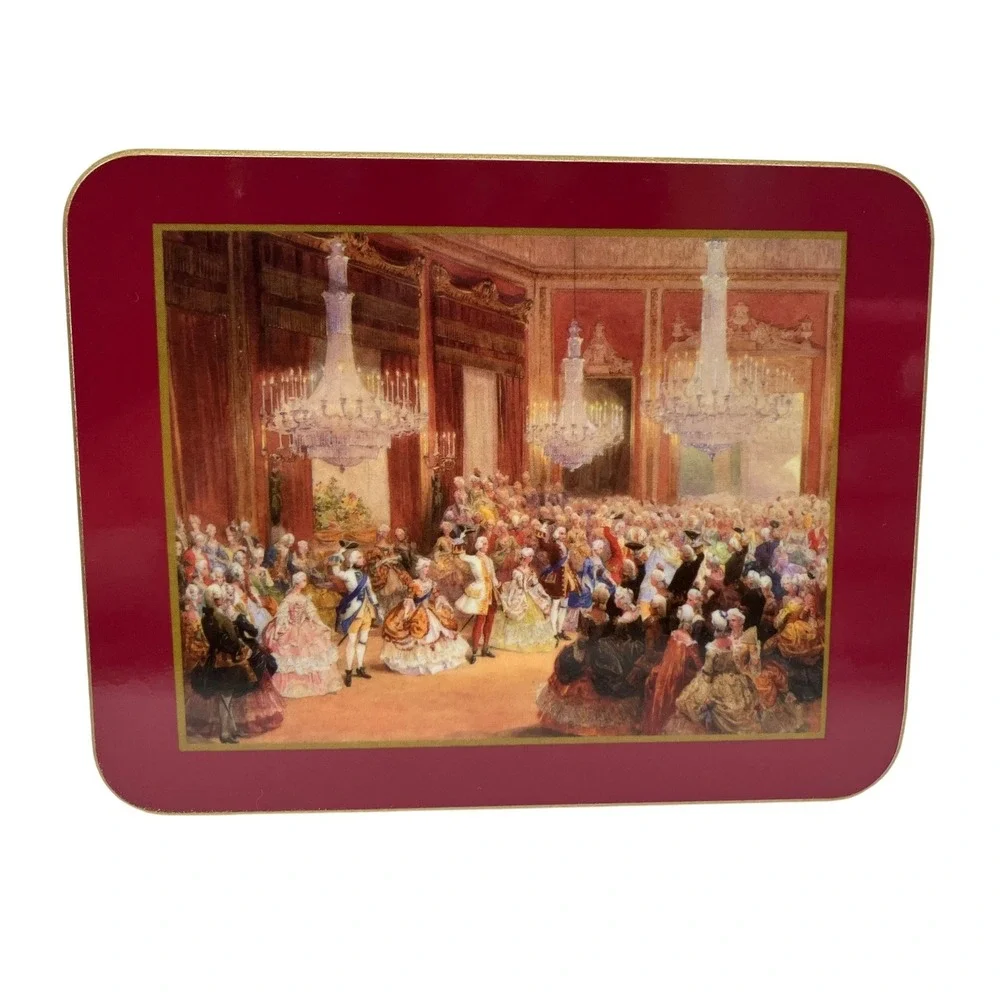 Buckingham Palace Costume Ball Coasters Set‎ 6 Red Gold Royal History Boxed 2005